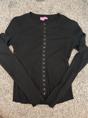 Edikted Black Ribbed Long-Sleeve Snap-Front Top